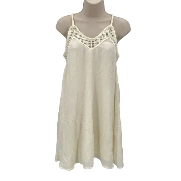 H&M Womens Cream Open Knit Lace Detail Strap Sleeve Lightweight Dress Size 4 - Picture 1 of 8